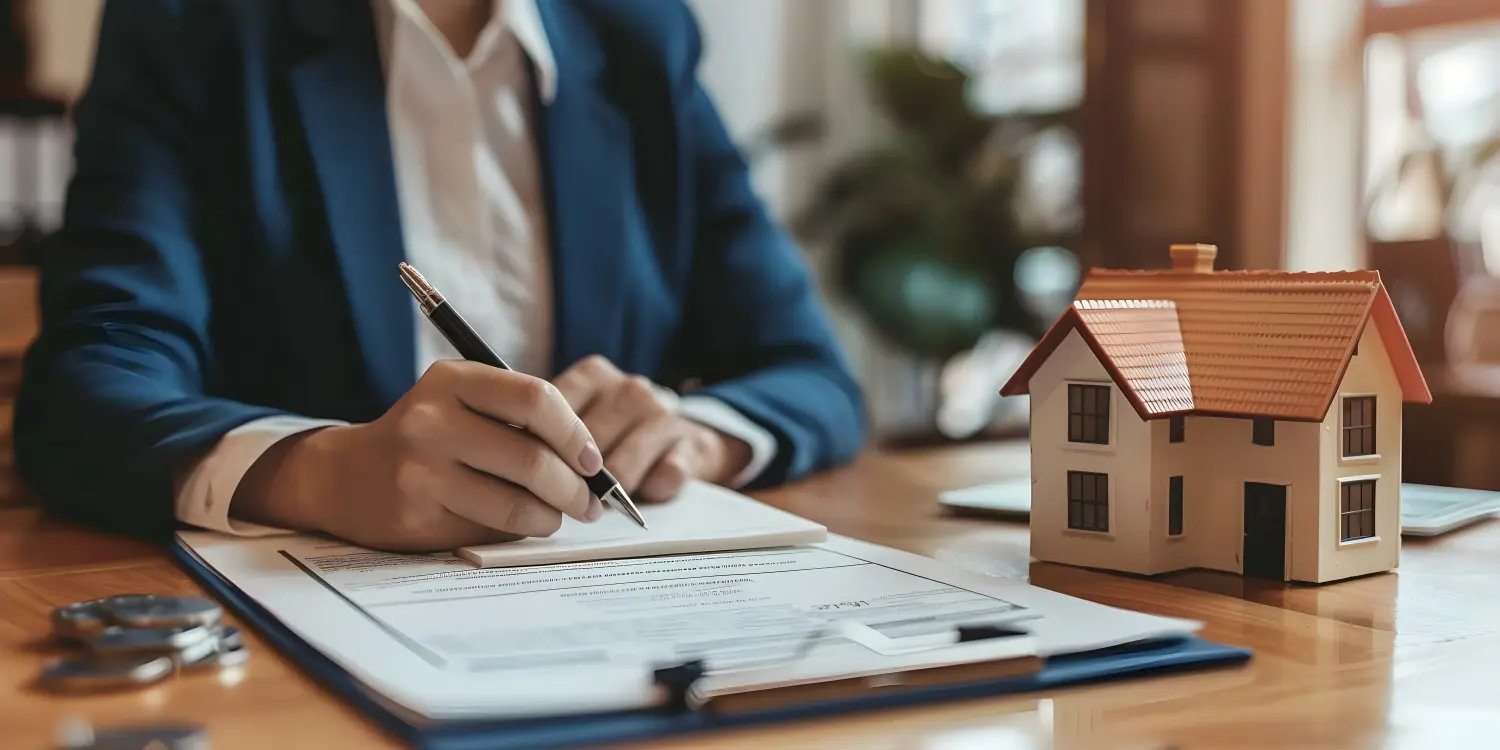 Anleitung durch den Immobilienmakler zum Versicherungsformular für das Hypothekendarlehensangebot im Büro.